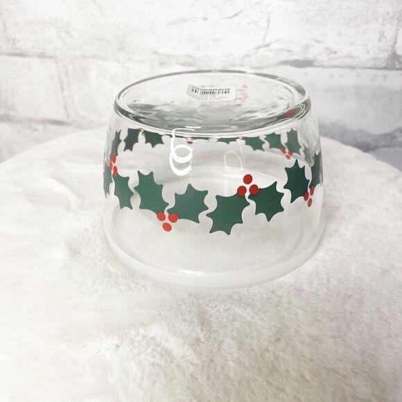 Crate&Barrel Christmas Holly Leaf Glass Bowl with Lid 16.5 oz - Picture 3 of 5